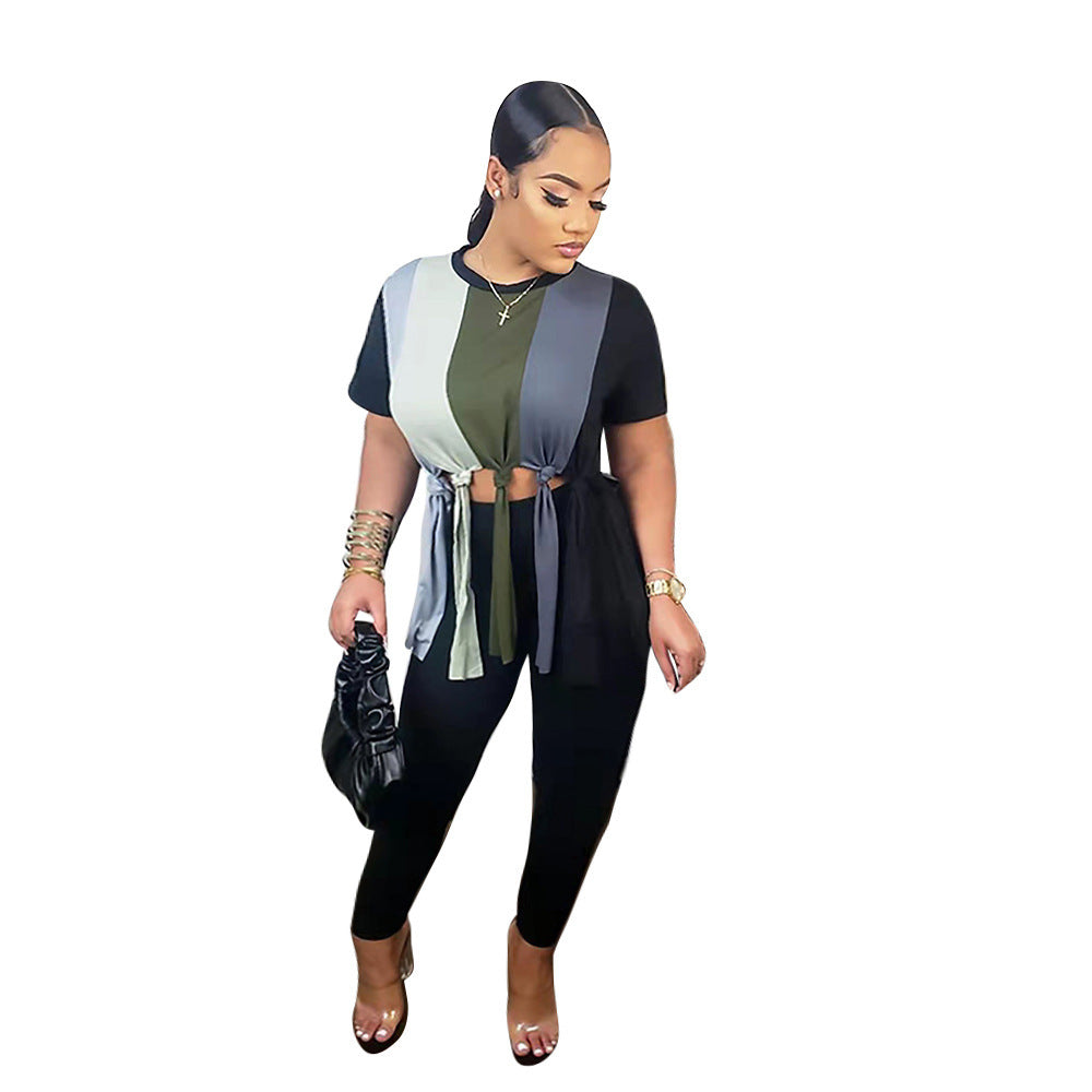 Solid Color Splicing Tassel Two-piece Set