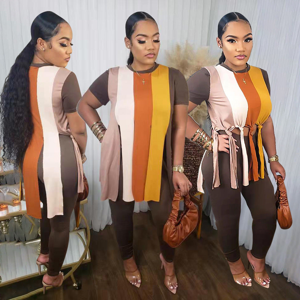 Solid Color Splicing Tassel Two-piece Set