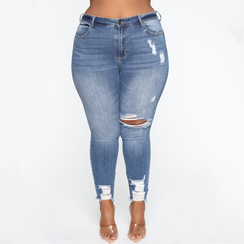 Ripped Ladies Denim Jeans