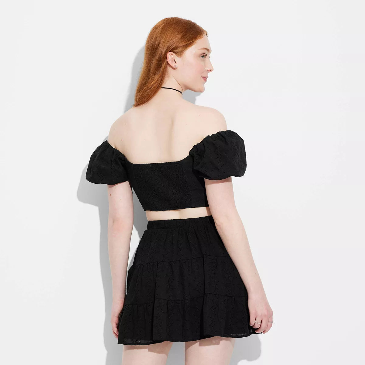 Women'S Puff Cap Sleeve Eyelet Corset Top