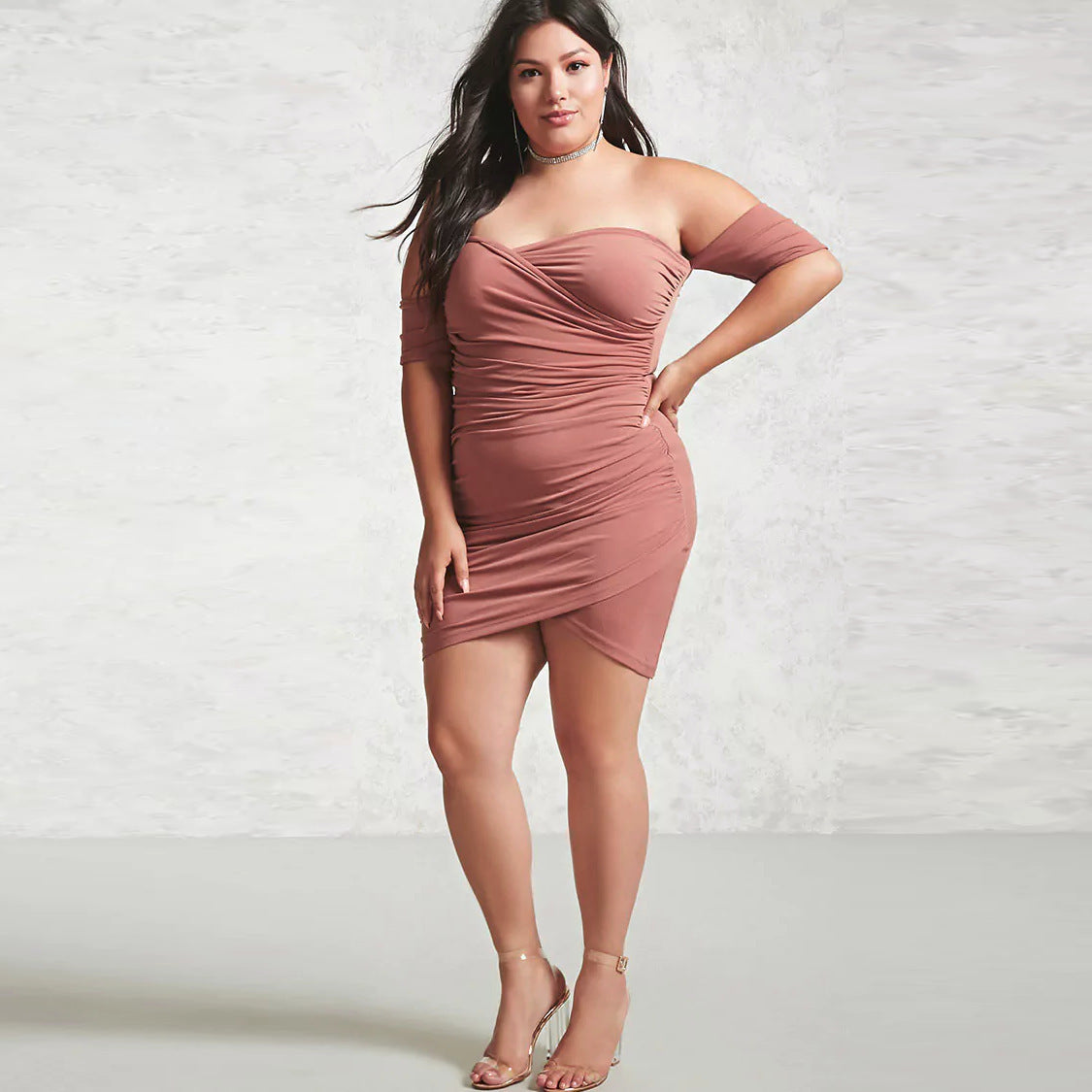Sexy One-Neck Halter Short Skirt Plus Size Lady Dress