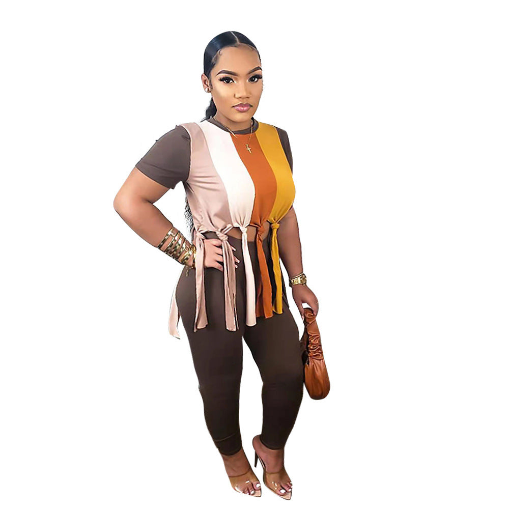 Solid Color Splicing Tassel Two-piece Set