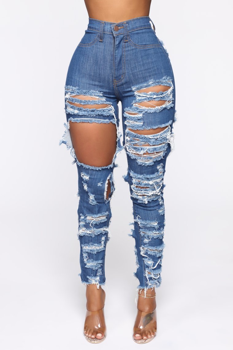 Cut And Tear Stretchy Calf Jeans