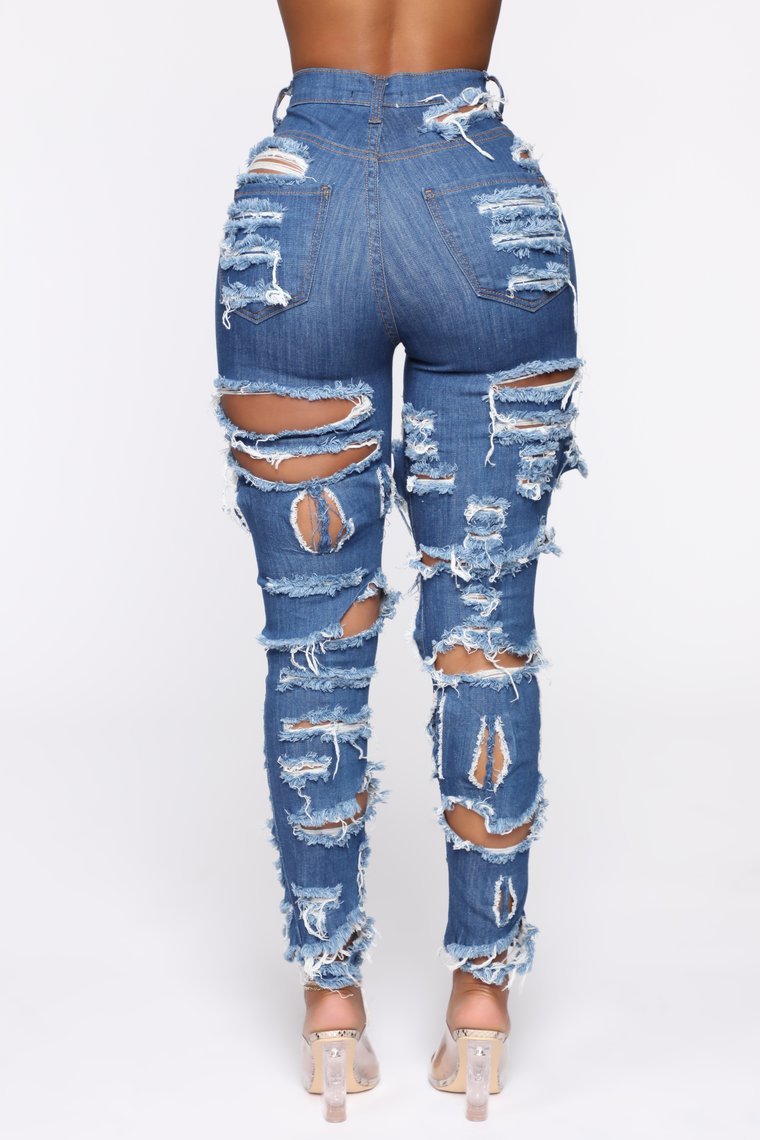 Cut And Tear Stretchy Calf Jeans