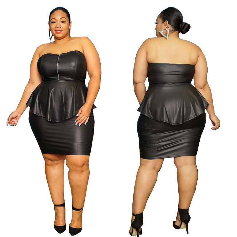 Summer Plus Size Women's Clothes Sexy Tube Top Hip Skirt Two-piece Set Solid Color Two Colors