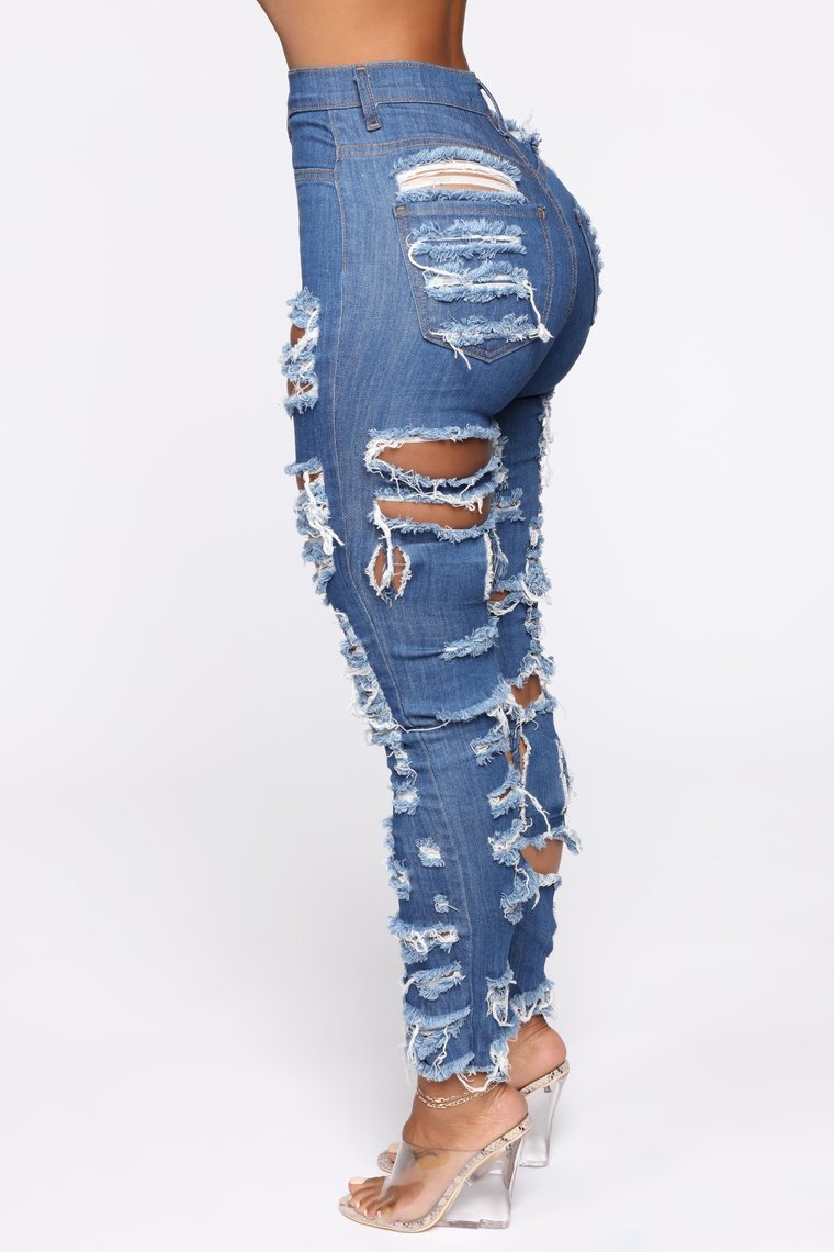Cut And Tear Stretchy Calf Jeans