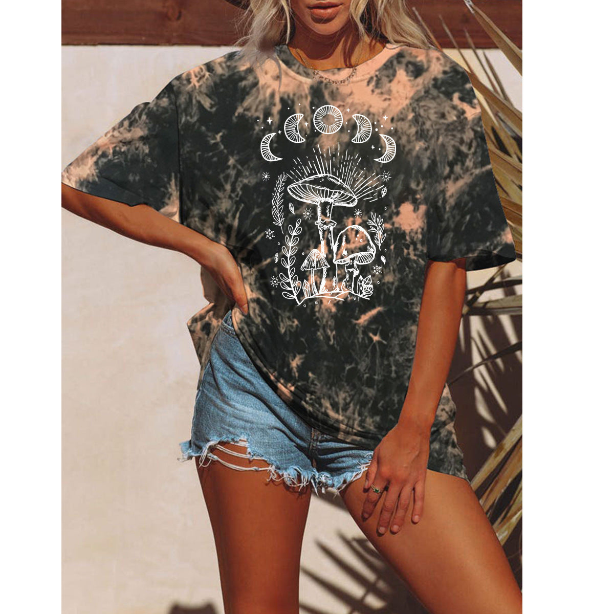 Tie-dyed Star Sun Moon Mushroom T-shirt