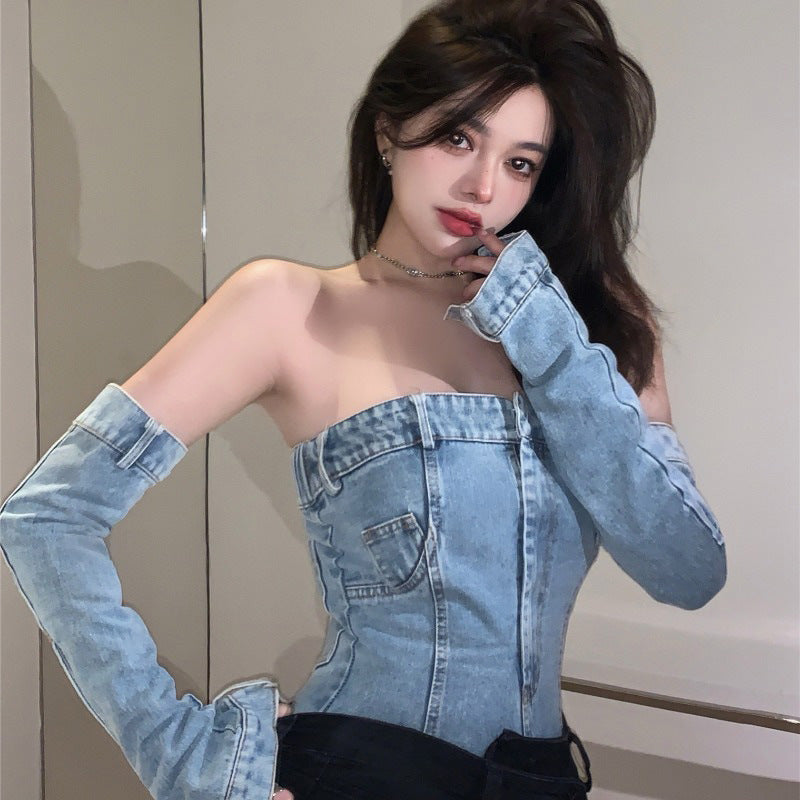 Strapless Denim Vest Top