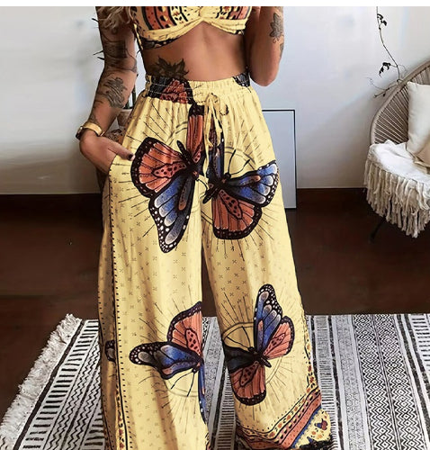 Tube Top Loose Wide Leg Pants Set