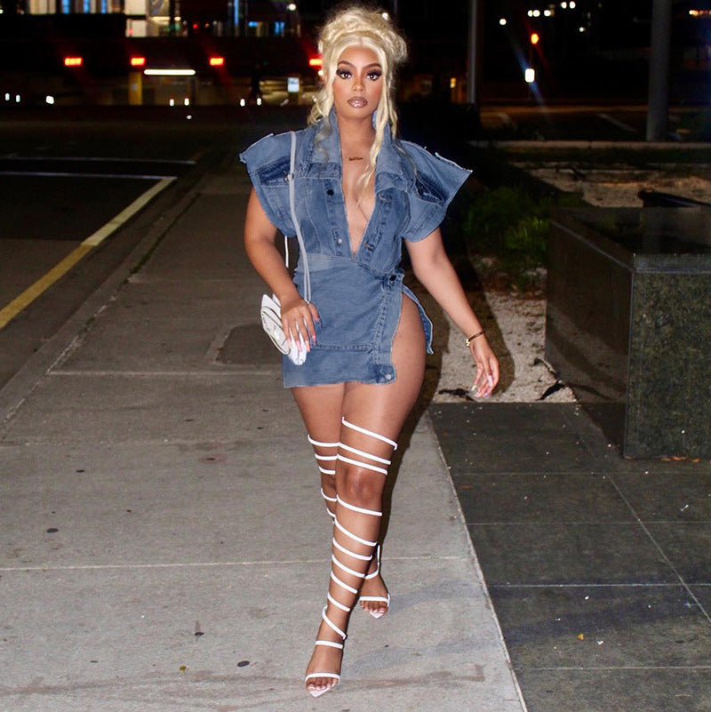 Street Denim Skirt Suit