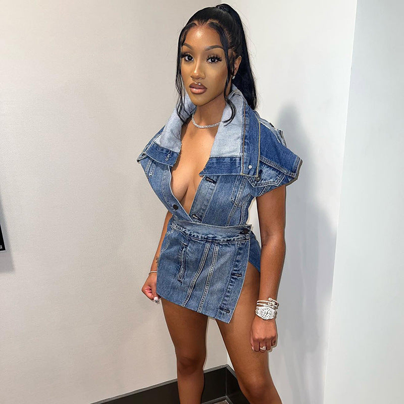 Street Denim Skirt Suit