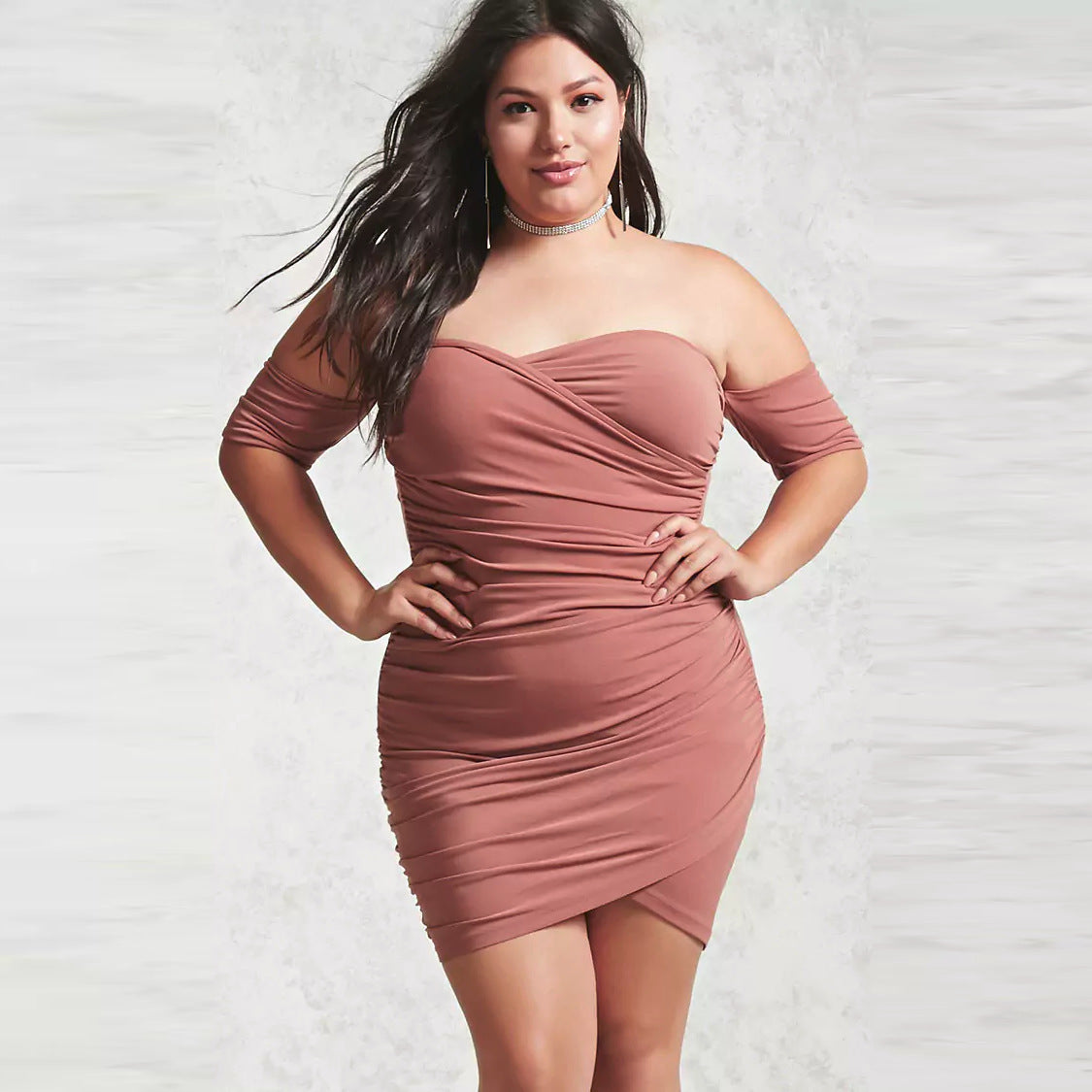Sexy One-Neck Halter Short Skirt Plus Size Lady Dress