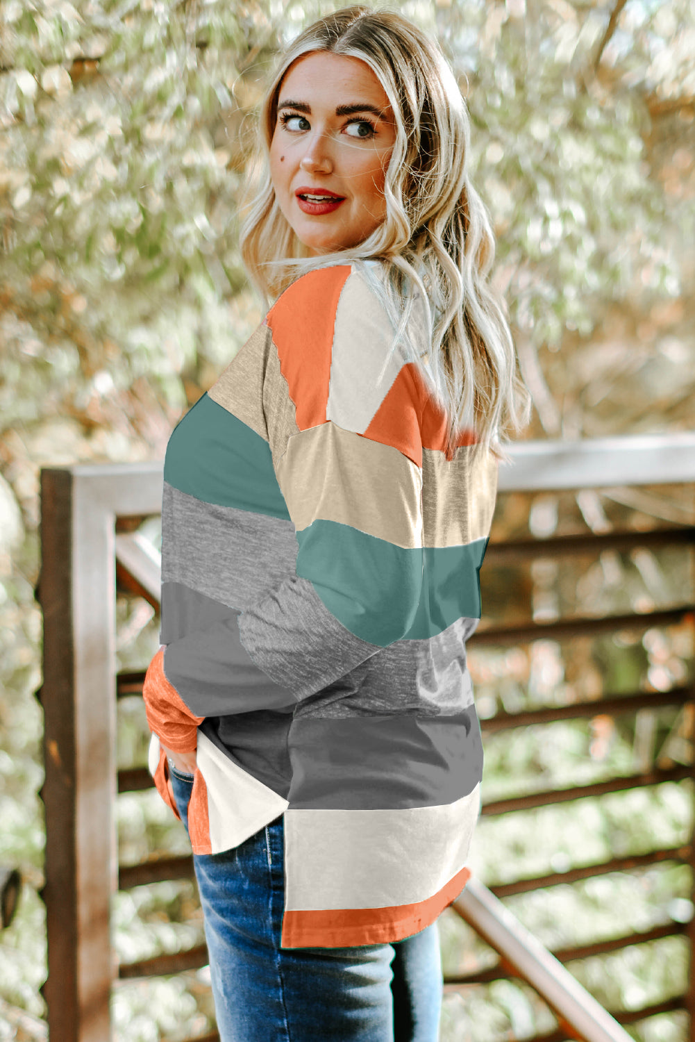 Green Colorblock Pullover Top
