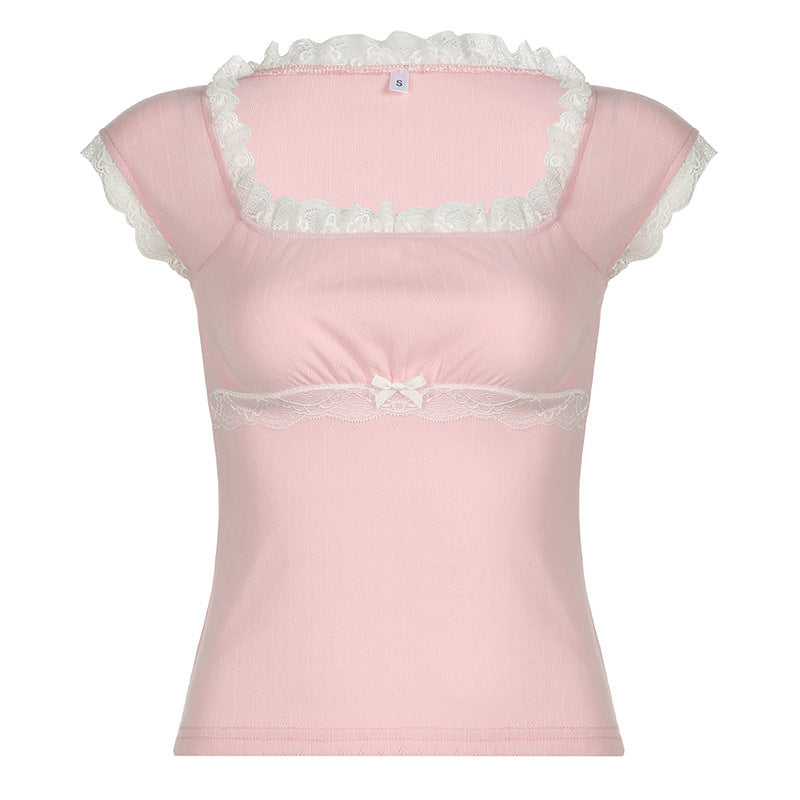 Fashion Sweet Gentle Lace Short Sleeve shirt