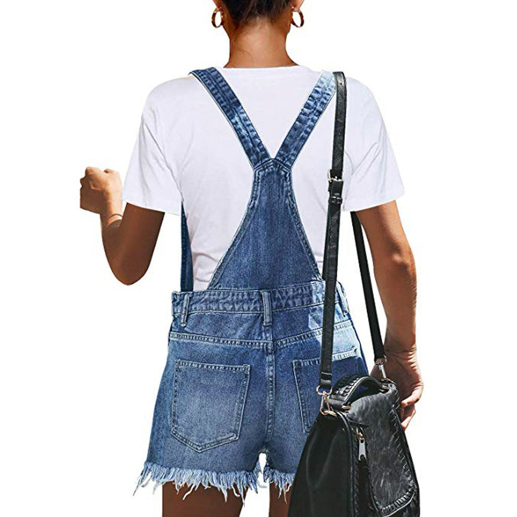 Ripped Suspender Denim Hole Jumpsuit