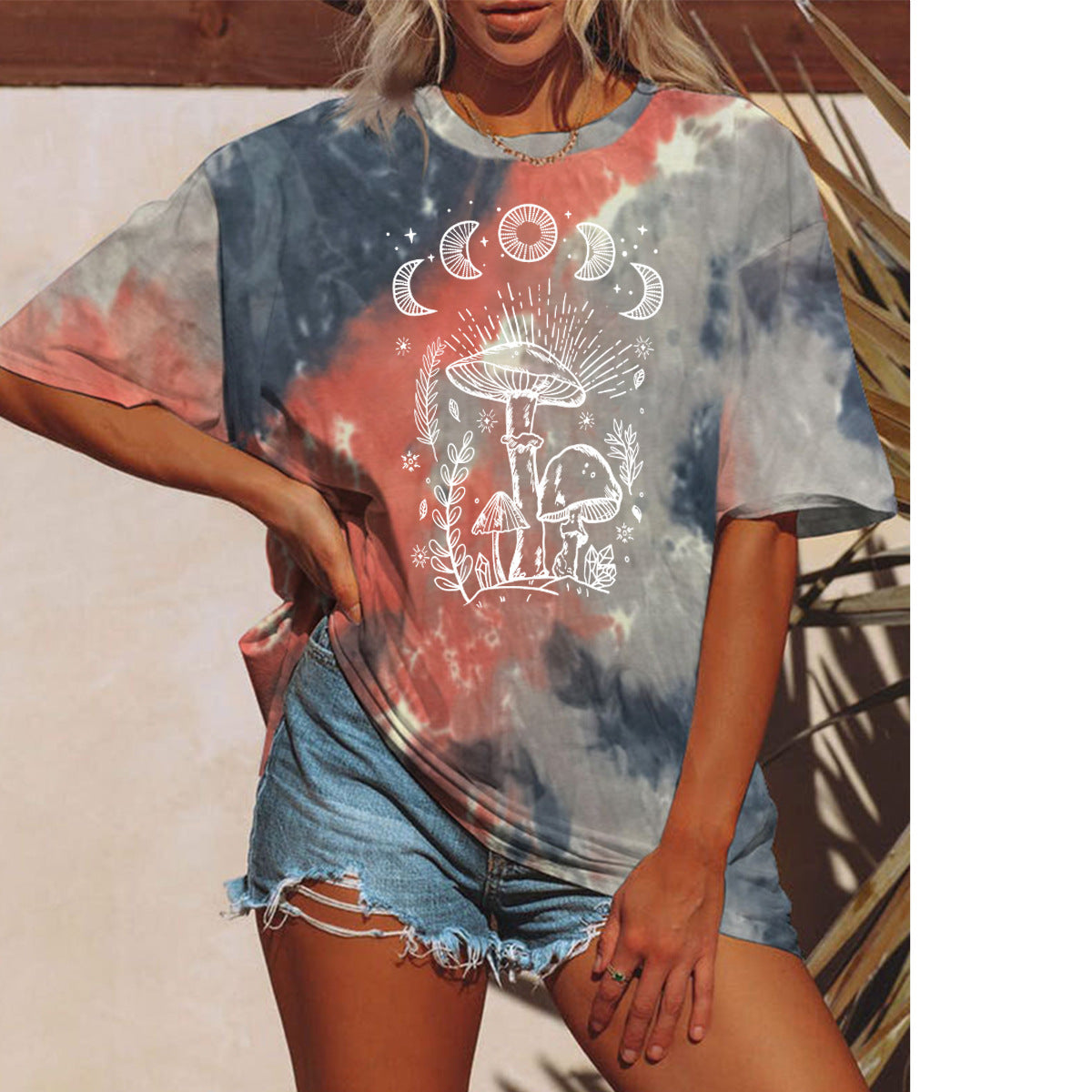 Tie-dyed Star Sun Moon Mushroom T-shirt