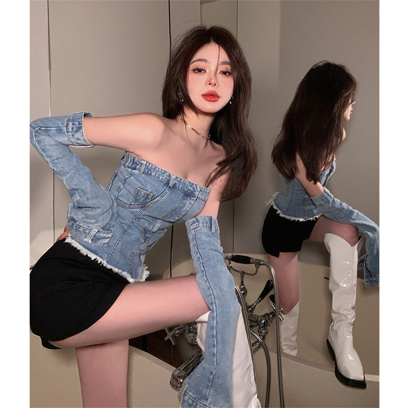 Strapless Denim Vest Top
