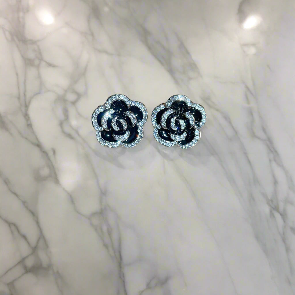 Copper Rhinestone Flower Earrings