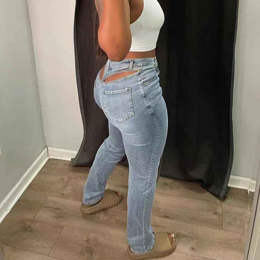 High-Waisted, Washed Denim Stretch Leggings