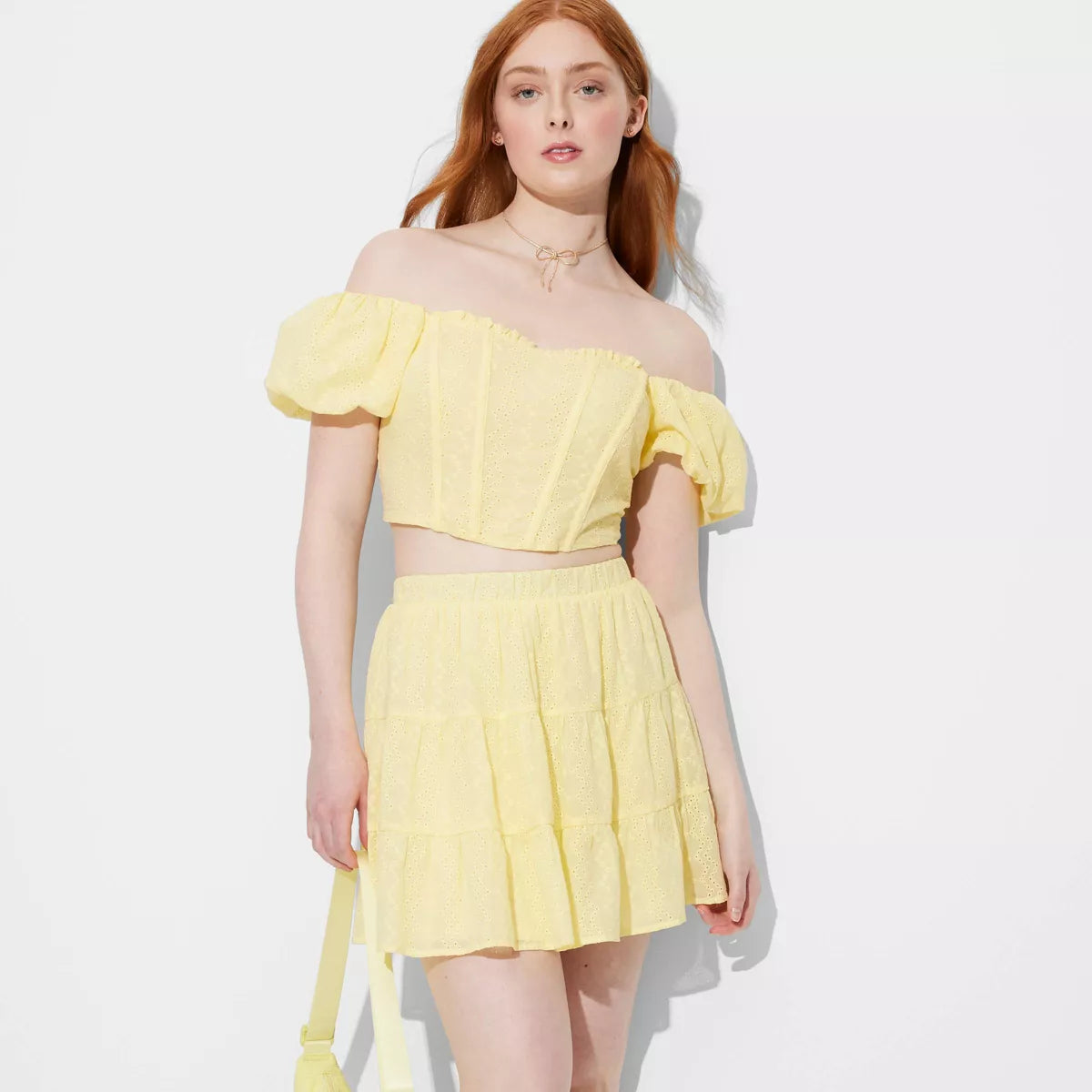 Women'S Puff Cap Sleeve Eyelet Corset Top