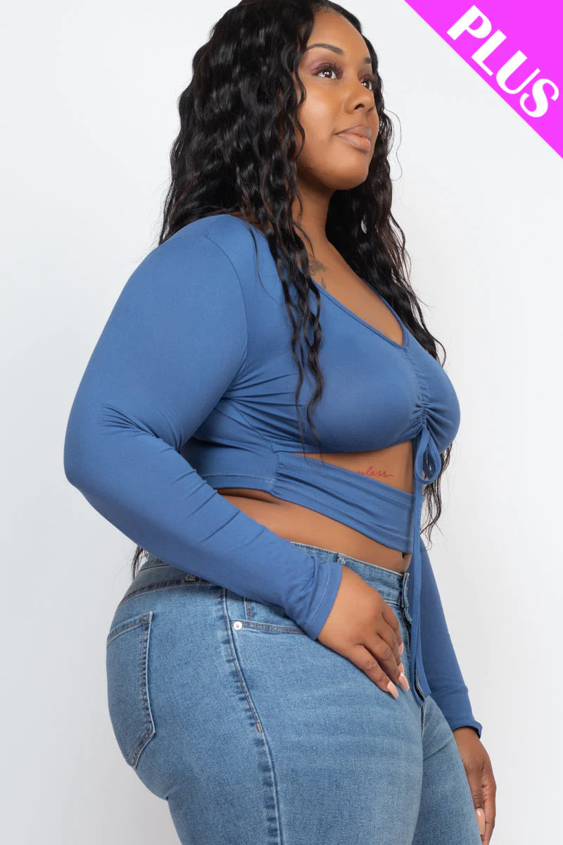 Drawstring Ruched Cutout Front Crop Top