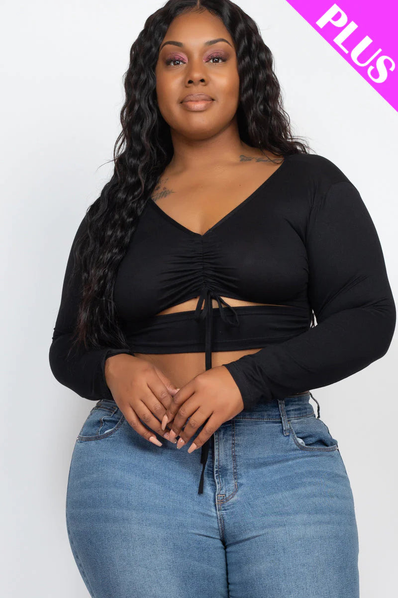 Drawstring Ruched Cutout Front Crop Top
