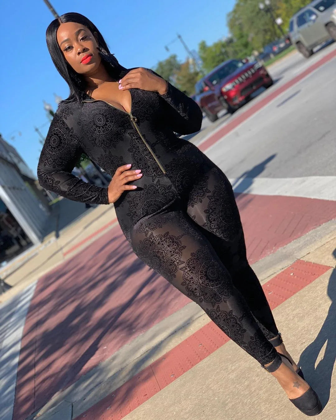 Sexy Stretch Lace Mesh Women Jumpsuit