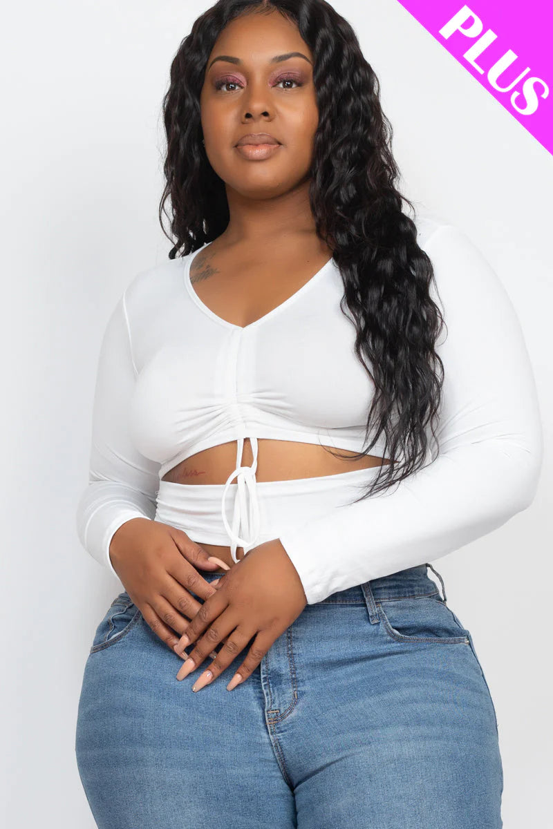 Drawstring Ruched Cutout Front Crop Top