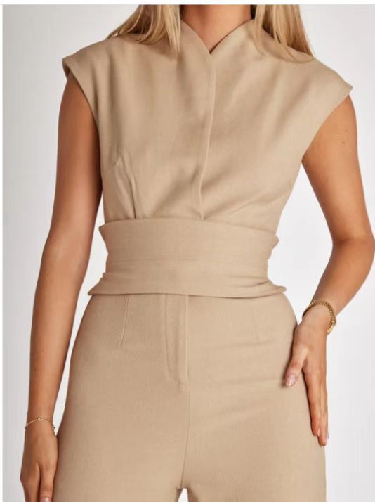 Casual fashion lace-up sleeveless jumpsuit