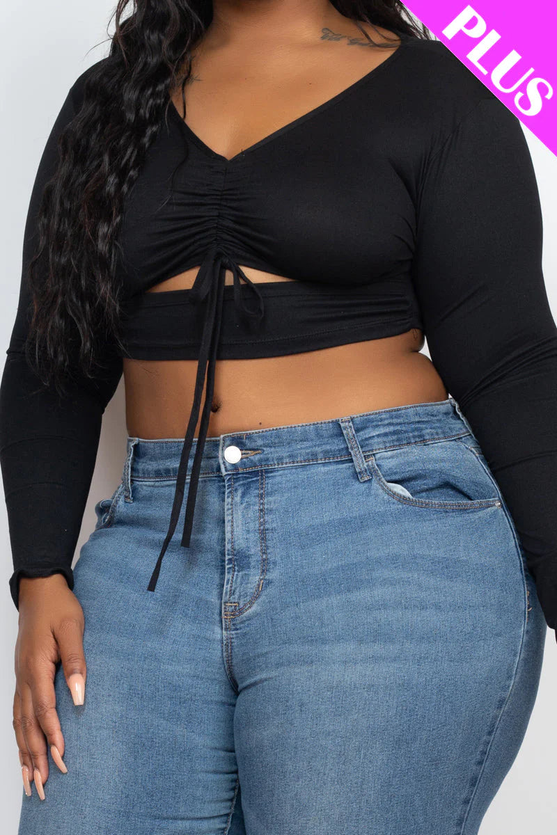 Drawstring Ruched Cutout Front Crop Top