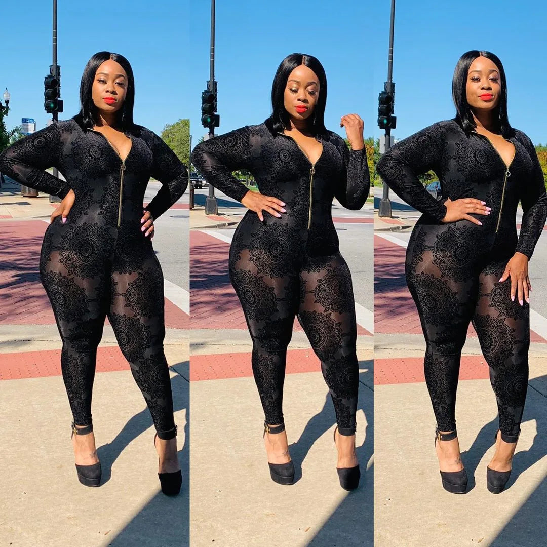 Sexy Stretch Lace Mesh Women Jumpsuit
