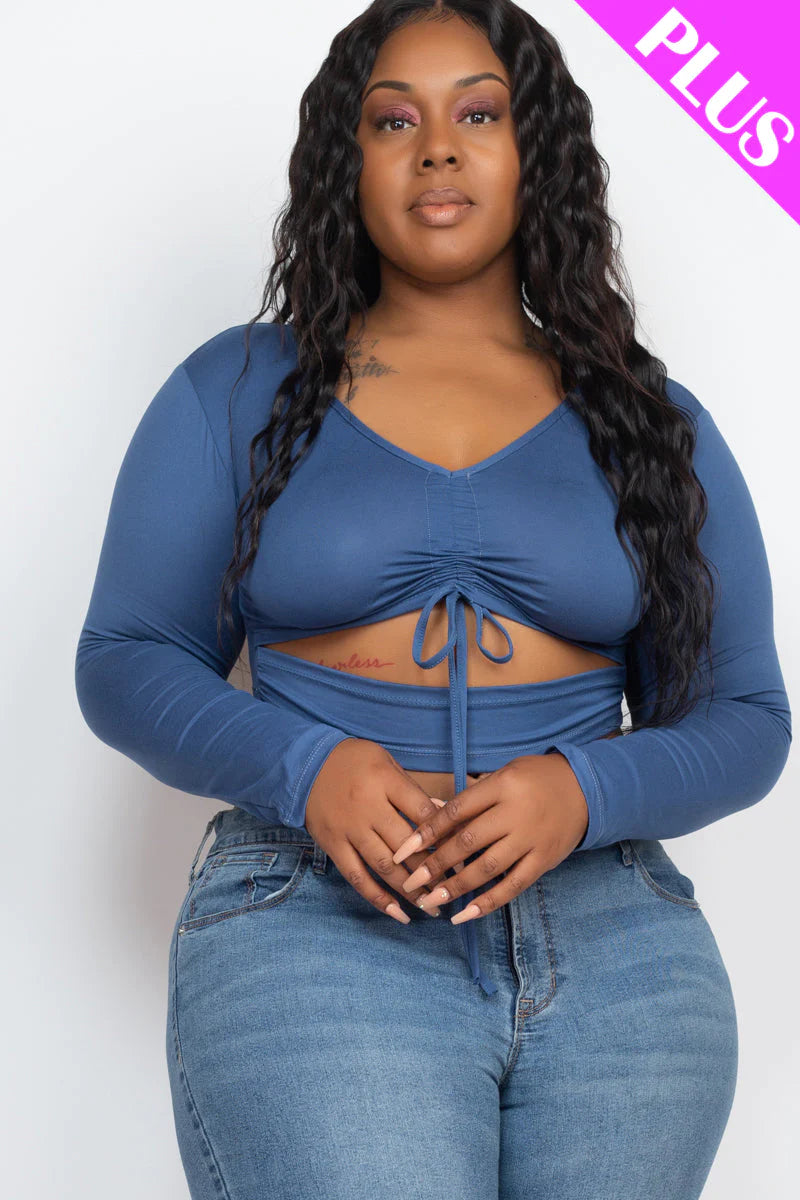 Drawstring Ruched Cutout Front Crop Top