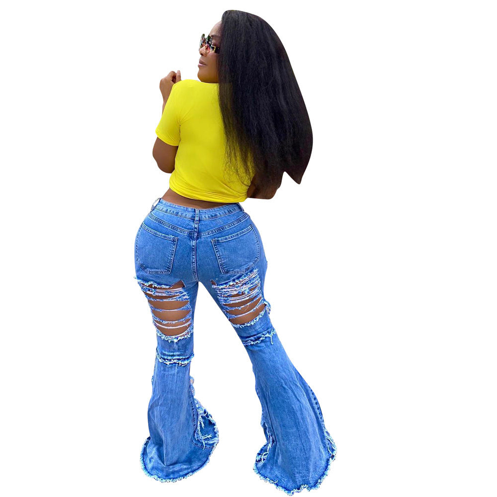 Fashion Tassel Hem Denim Pants
