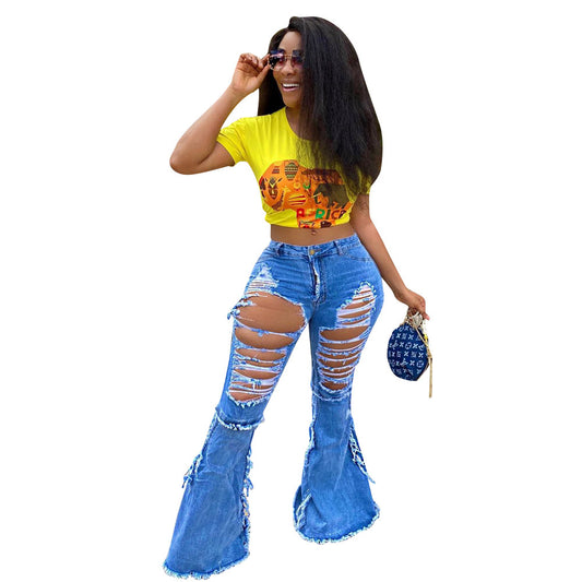 Fashion Tassel Hem Denim Pants