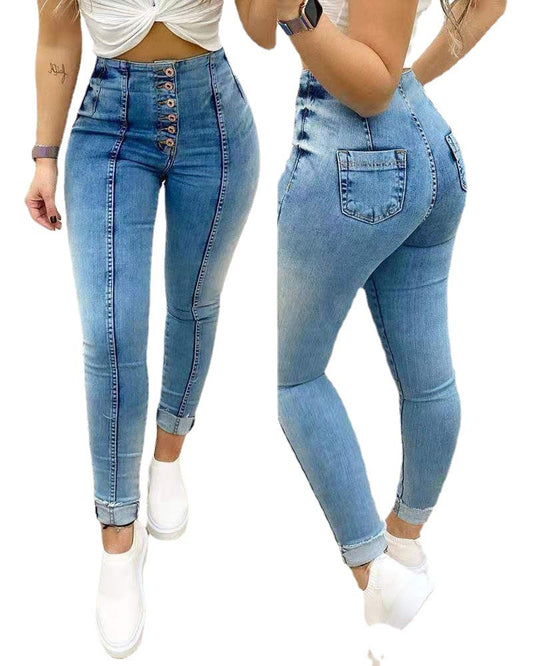 Slim High-Waist Denim Trousers