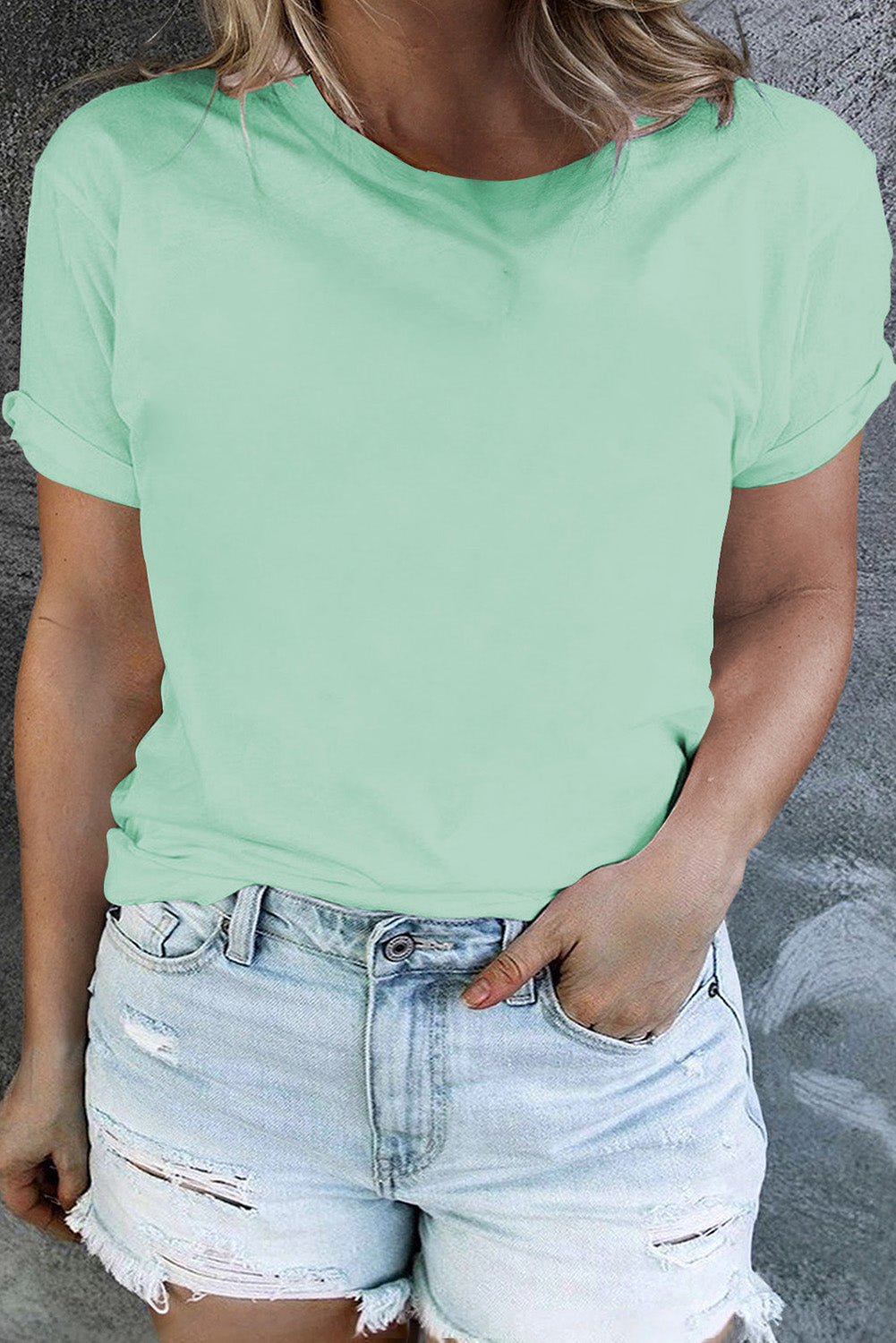 Dark Green Round Neck Rolled Sleeve T-shirt