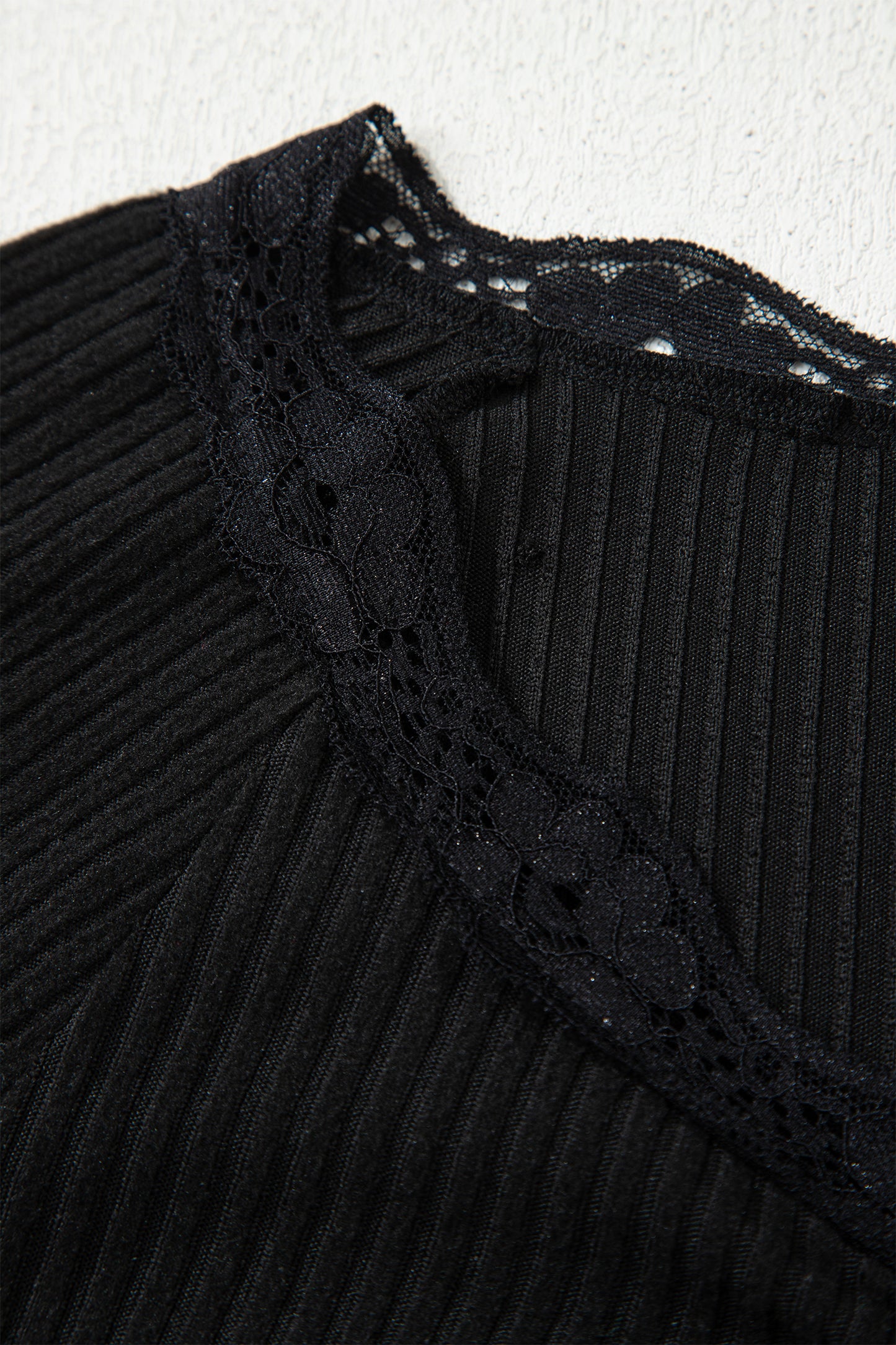 Black Lace Neckline Long Sleeve Top