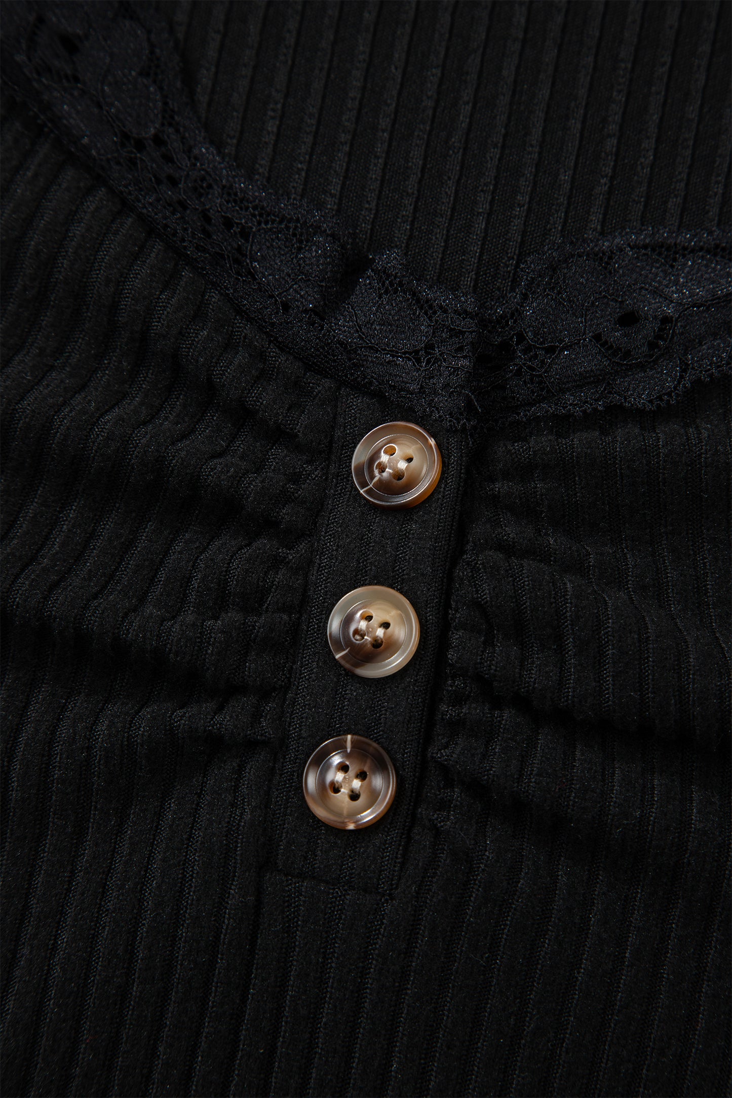 Black Lace Neckline Long Sleeve Top