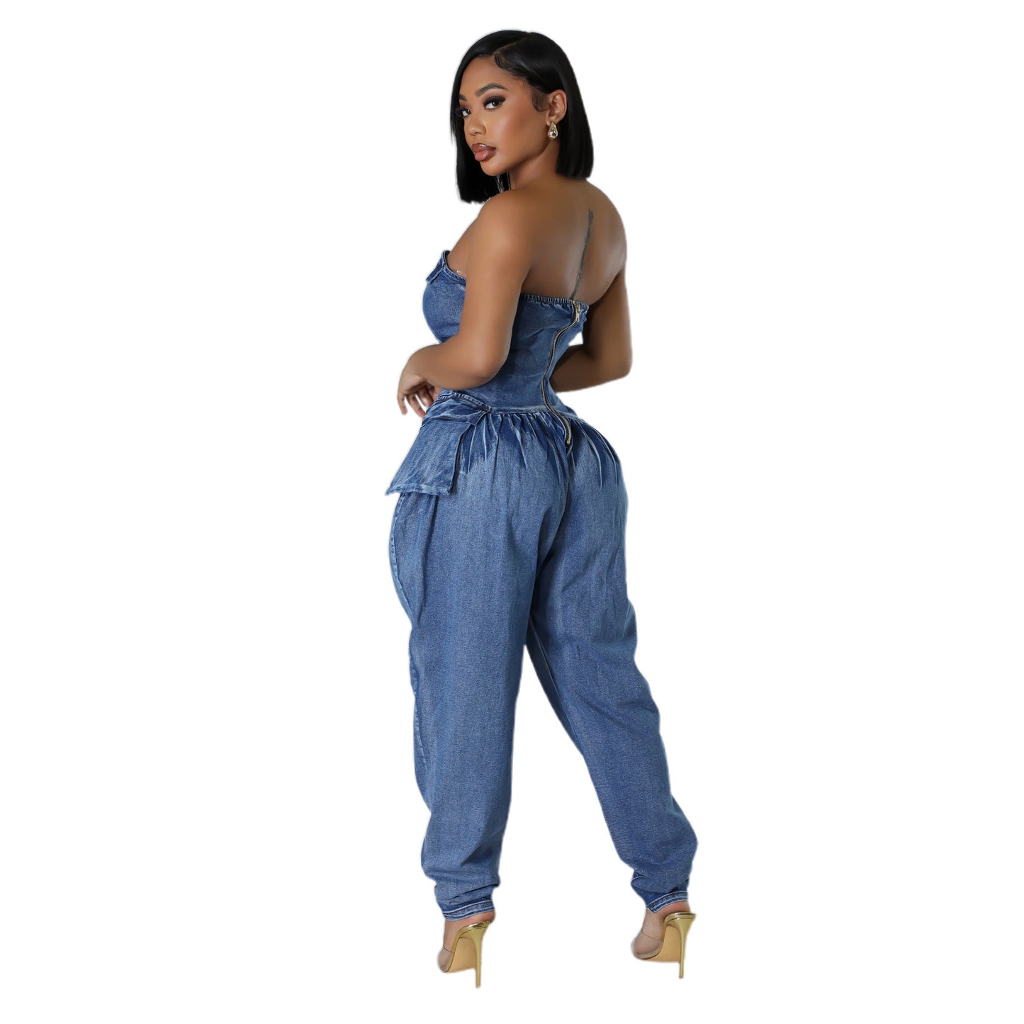Tube Top High Elastic Fashion Denim Jumpsuit