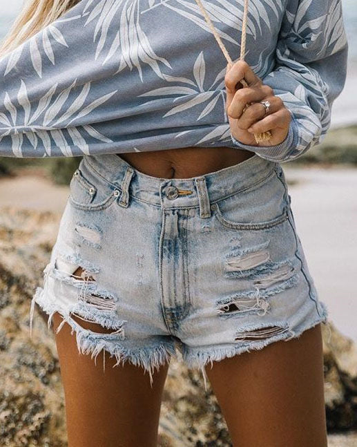 Ripped Tassel Denim Shorts