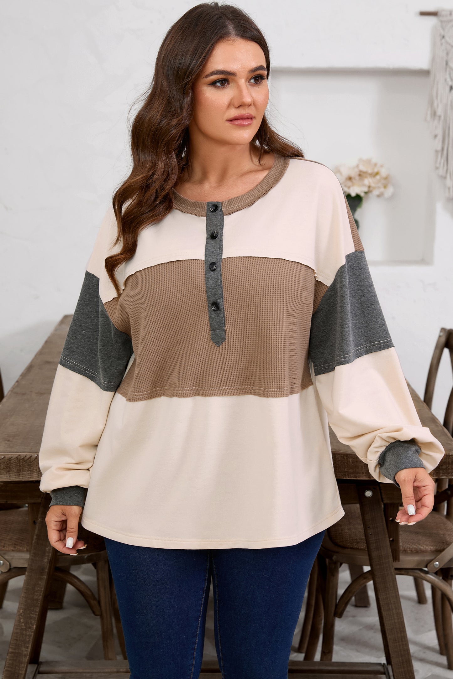 Jet Stream Waffle Patchwork Colorblock Shirt