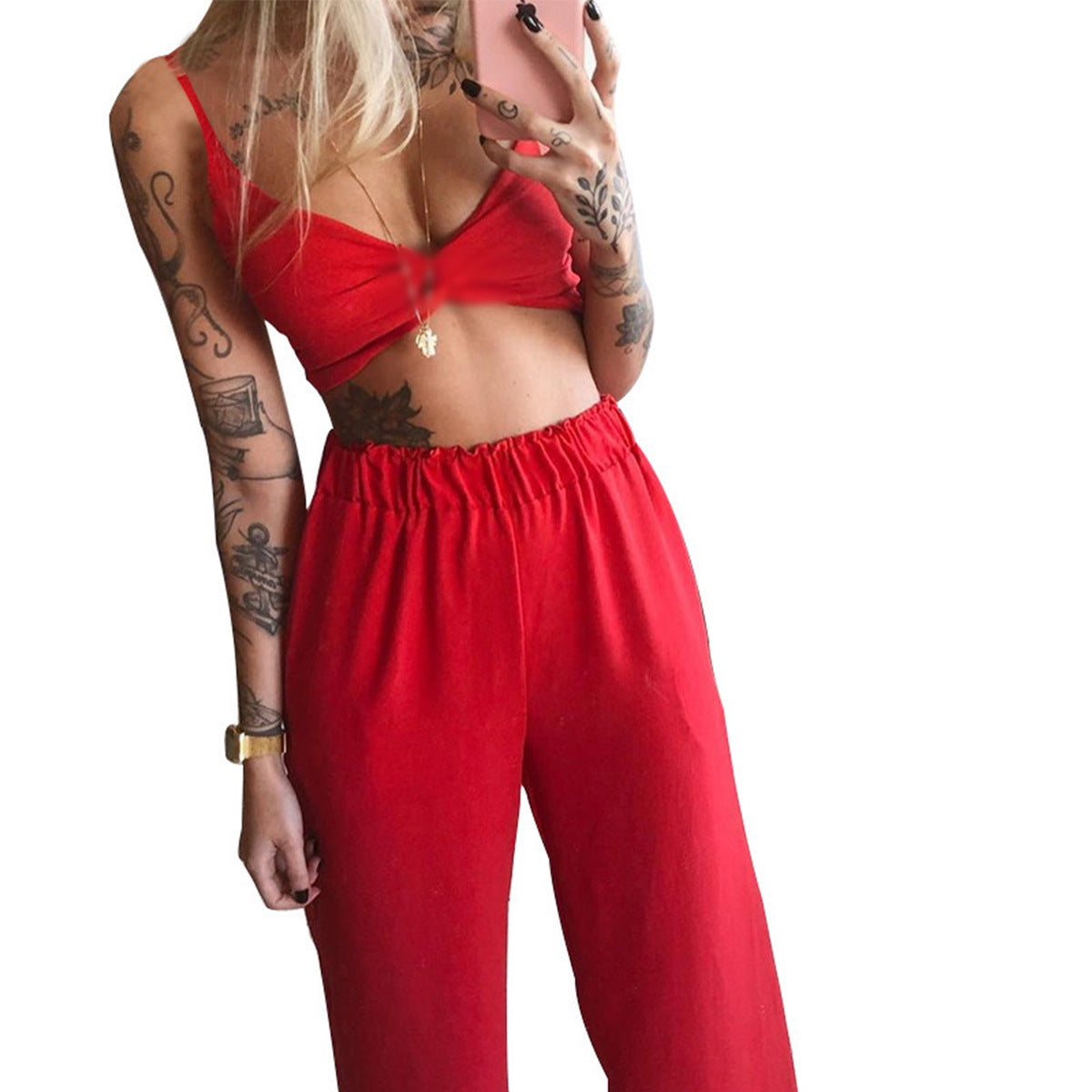 Tube Top Loose Wide Leg Pants Set