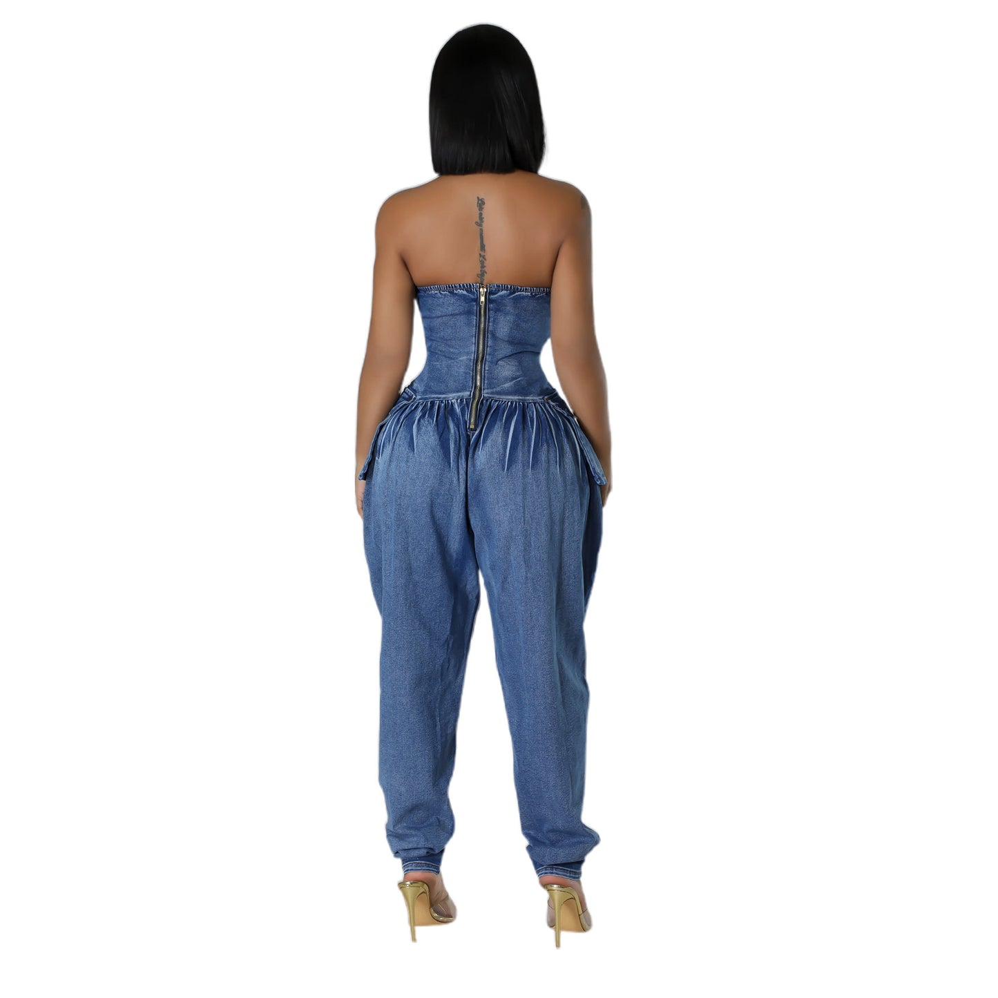 Tube Top High Elastic Fashion Denim Jumpsuit