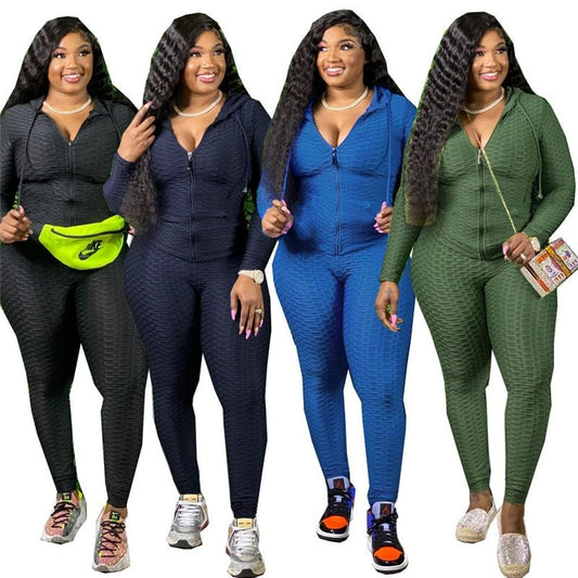 Solid Color Two Piece Set Sport Suit