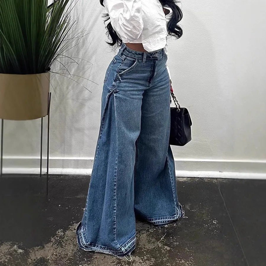 Loose Wide Leg Jeans Stitching Bell-bottom Pants