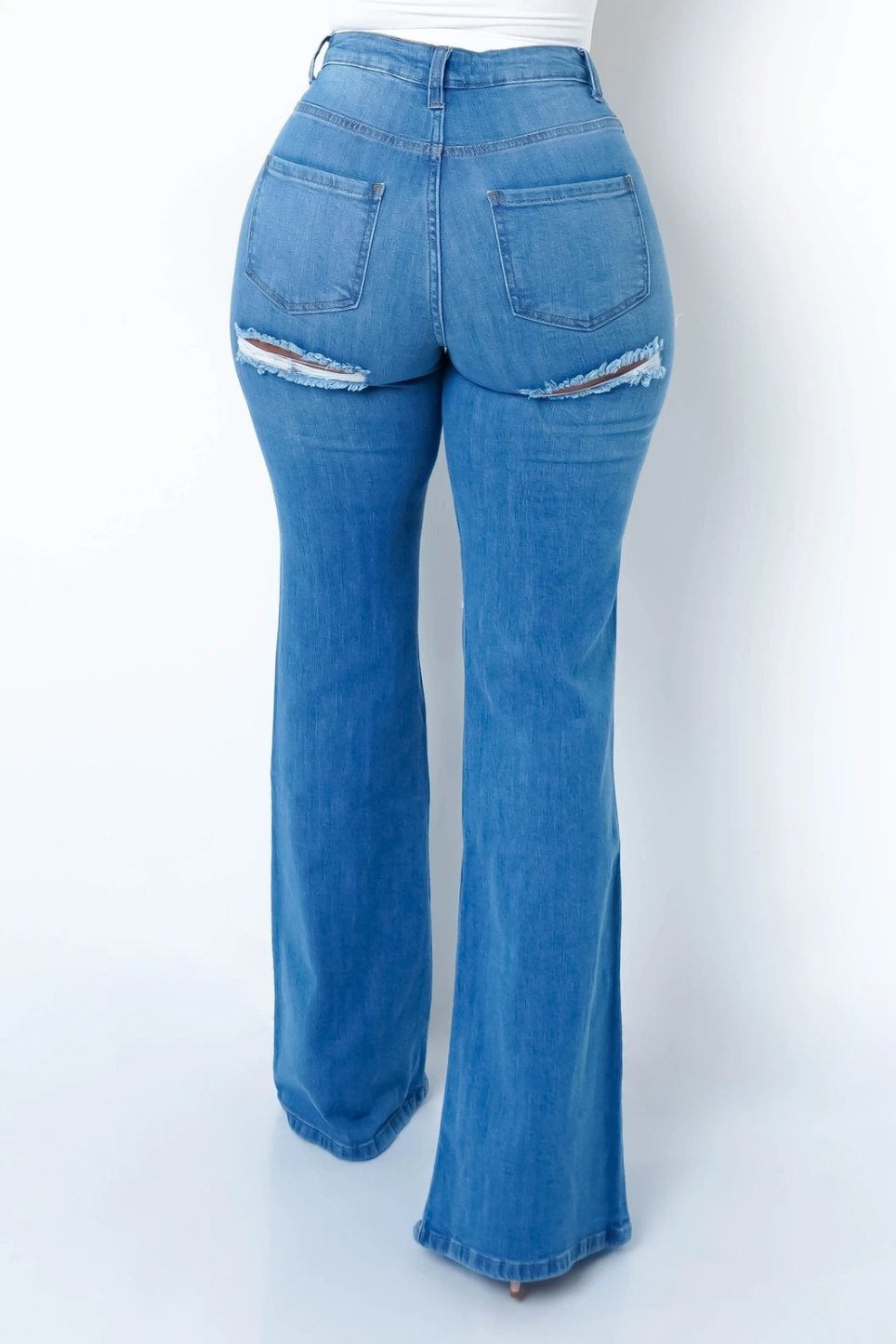 Elastic Ripped Flared Jeans 