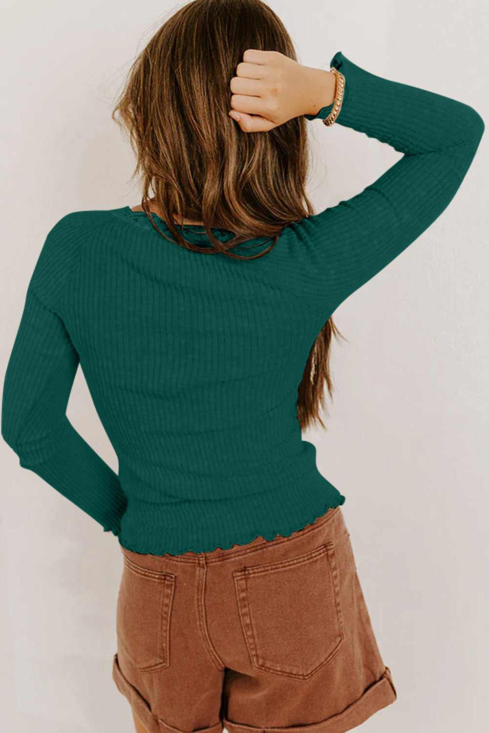 Black Lace Neckline Long Sleeve Top