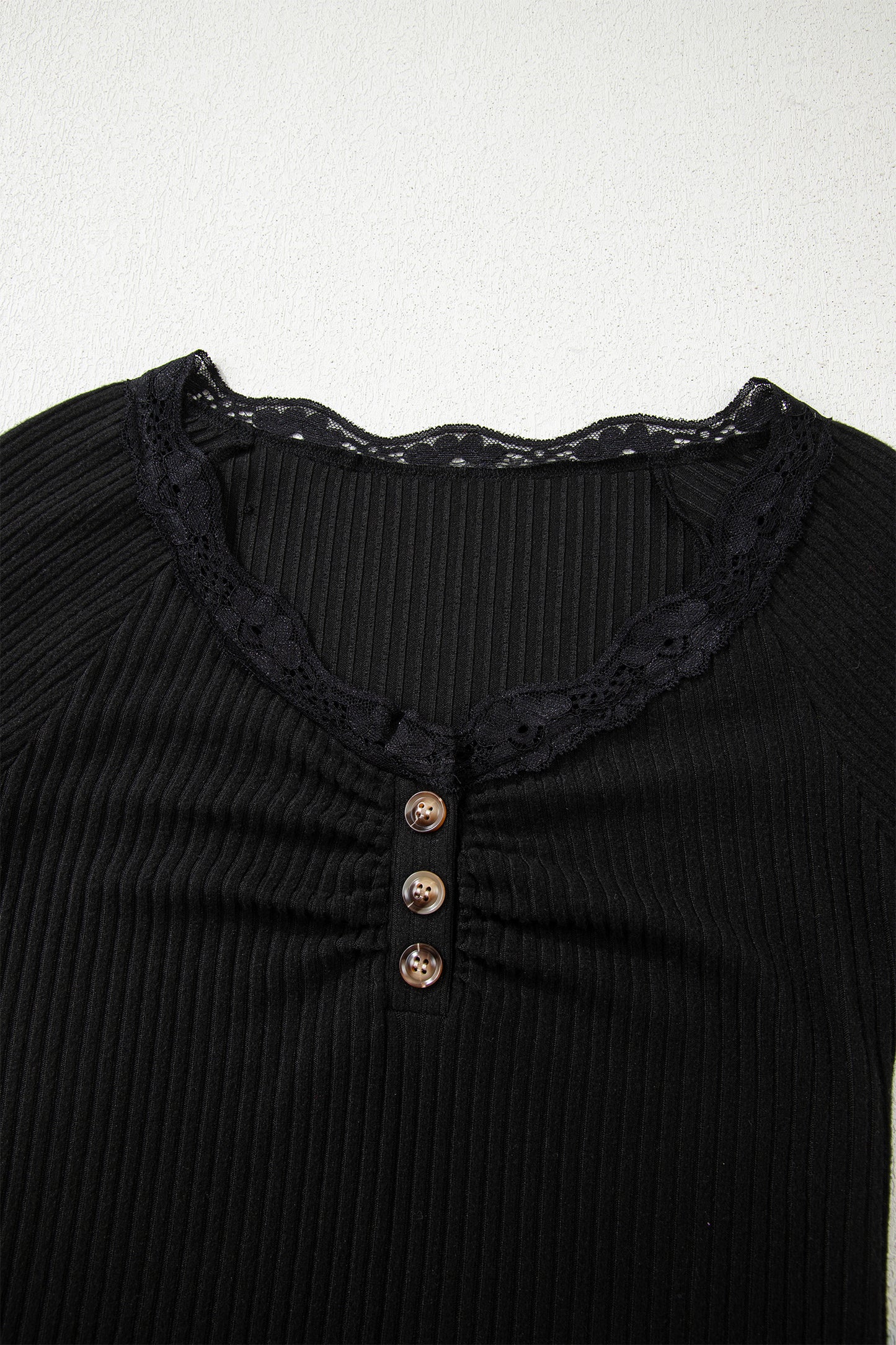 Black Lace Neckline Long Sleeve Top