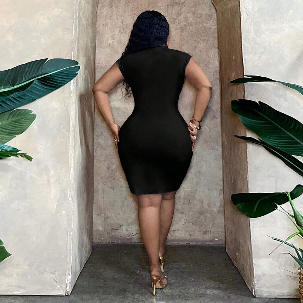 V-neck Waist-tight Ruffle Hip Dress