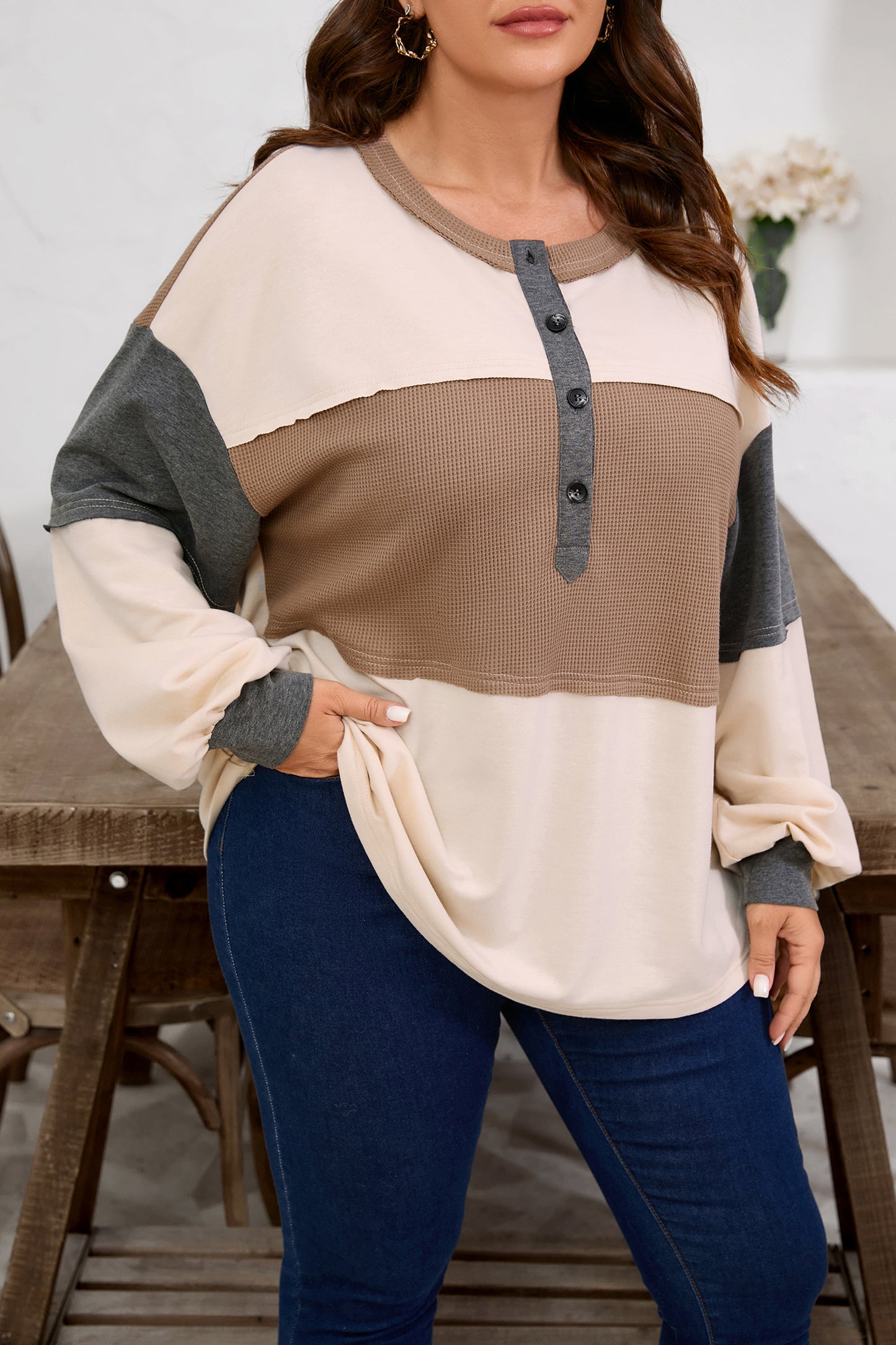 Jet Stream Waffle Patchwork Colorblock Shirt